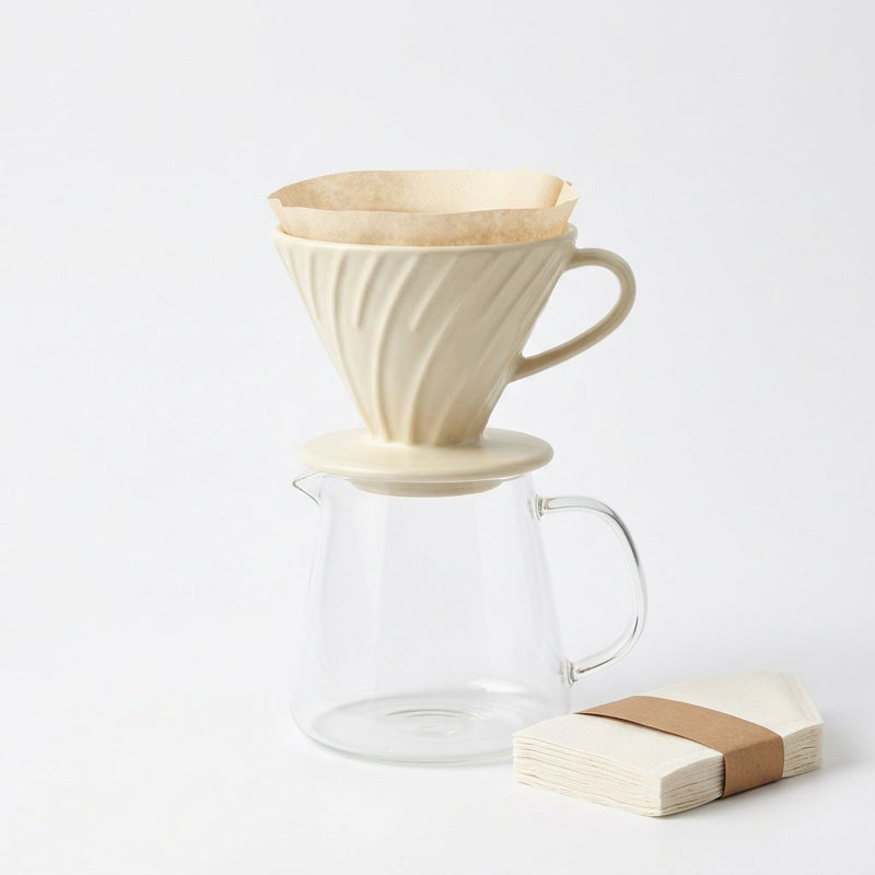 CremaHome ceramic pour-over coffee set with glass carafe
